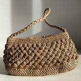 Bao thé, petit sac baguette en crochet de raphia boules