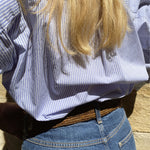 vue de dos de la ceinture tabac en crochet de raphia, intemporelle