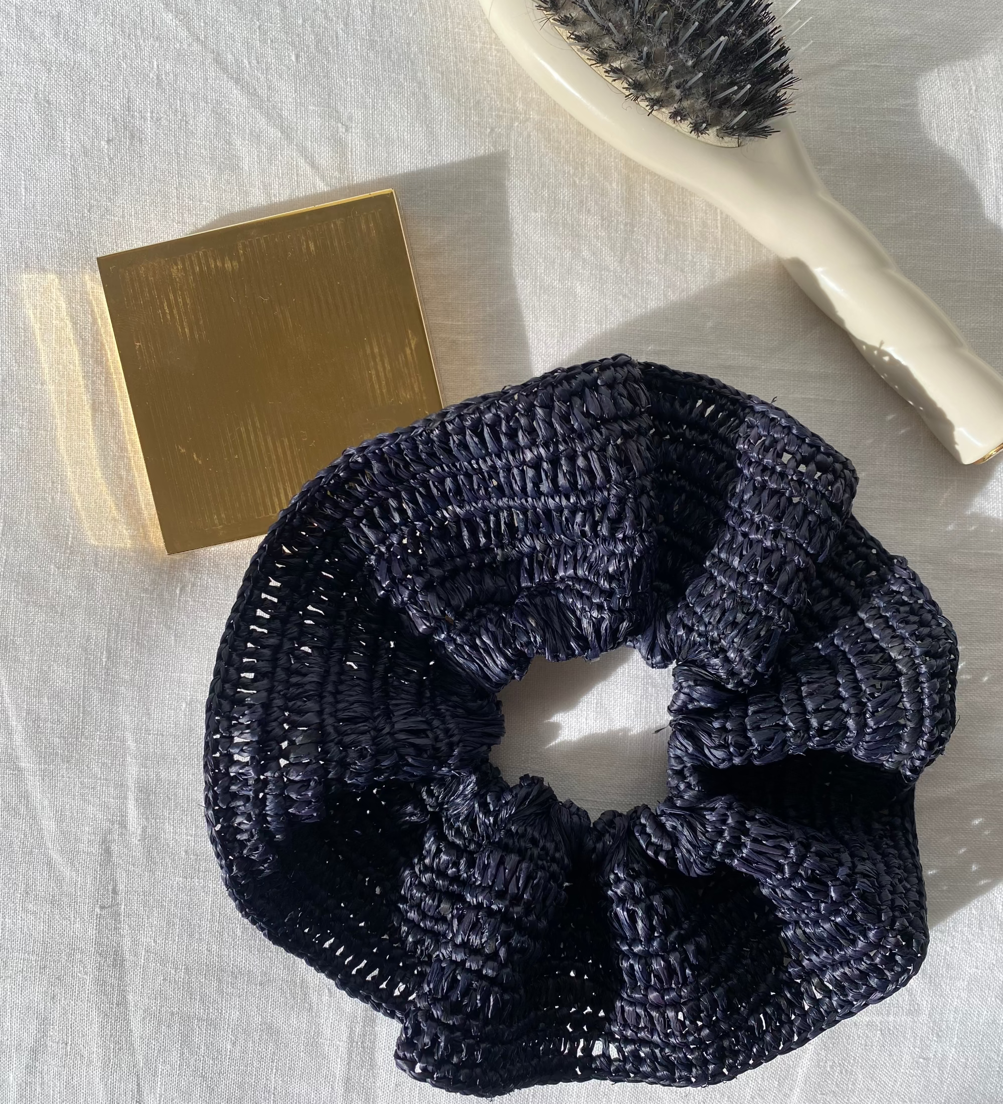 Chouchou en crochet de raphia NOIR fait main - BIBY I The Clow Company