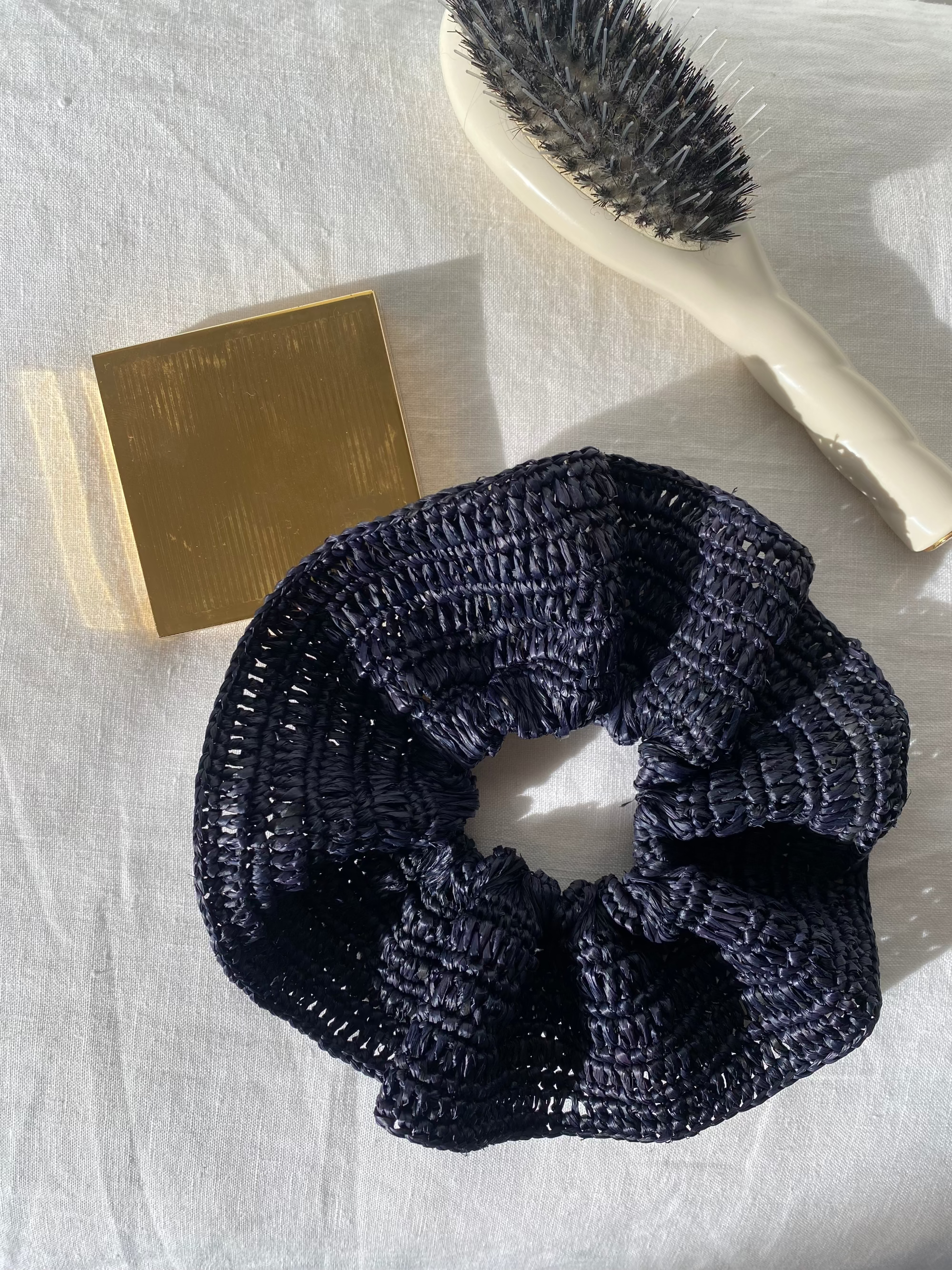 Chouchou en crochet de raphia NOIR fait main - BIBY I The Clow Company