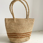 petit sac cabas en crochet de raphia fait main, RAYA jaune curry