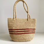 petit sac cabas à rayures en crochet de raphia fait main, RAYA rouge terracotta
