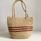 petit sac cabas à rayures en crochet de raphia fait main, RAYA rouge terracotta