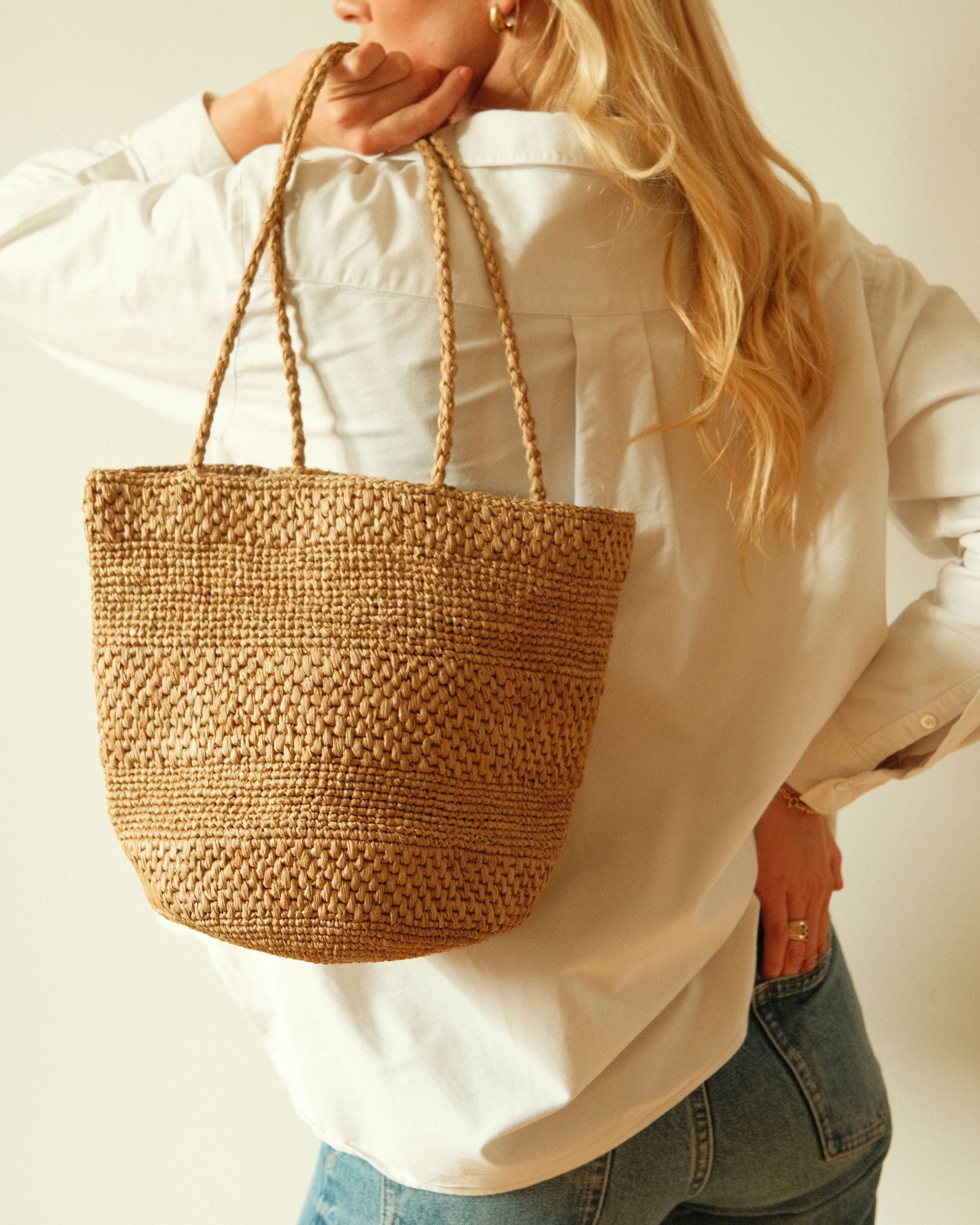 sac seau en crochet de raphia fait main, BIG SINY thé I The Clow Company