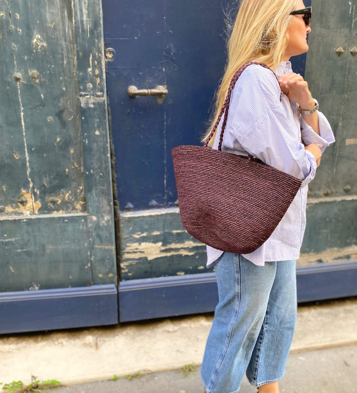 grand cabas en raphia chocolat fait main, VANINA