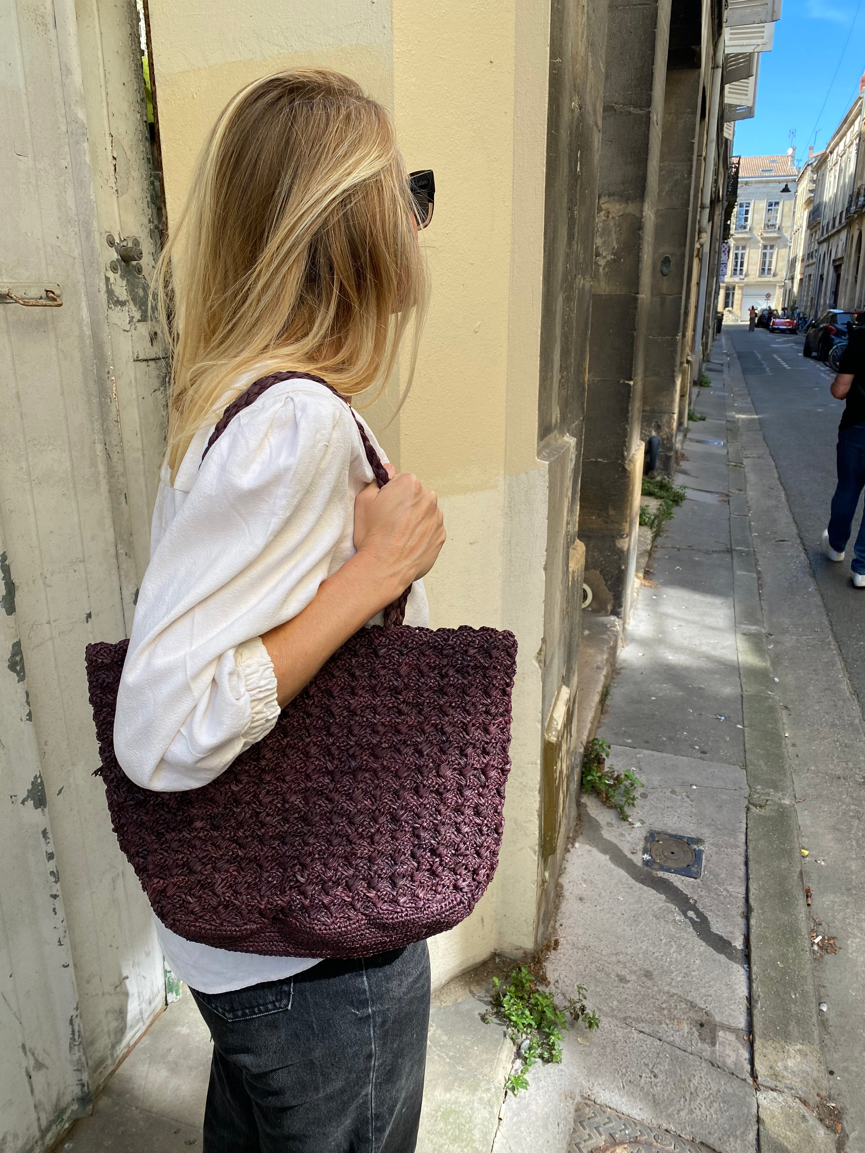 cabas en crochet de raphia épis chocolat, Détails 