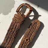 Ceinture à boucle mixte en crochet de raphia fait main, KIBA couleur marron tabac
