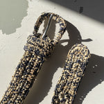 ceinture à boucle en crochet de raphia chiné noir et naturel, KIBA