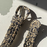 ceinture à boucle en crochet de raphia chiné noir et naturel, KIBA