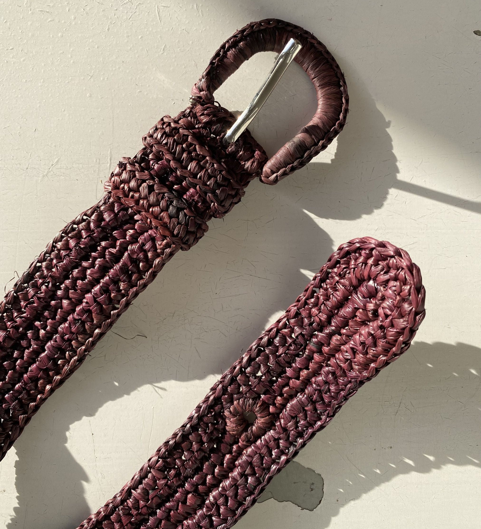 ceinture à boucle en raphia fait main, KIBA chocolat