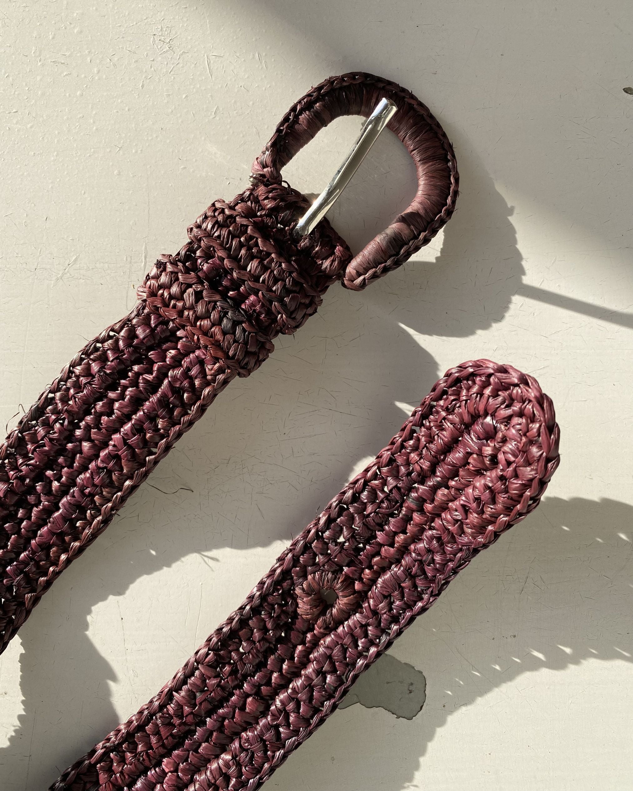 ceinture à boucle en raphia fait main, KIBA chocolat
