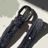 Ceinture à boucle en crochet de raphia fait main, KIBA noir