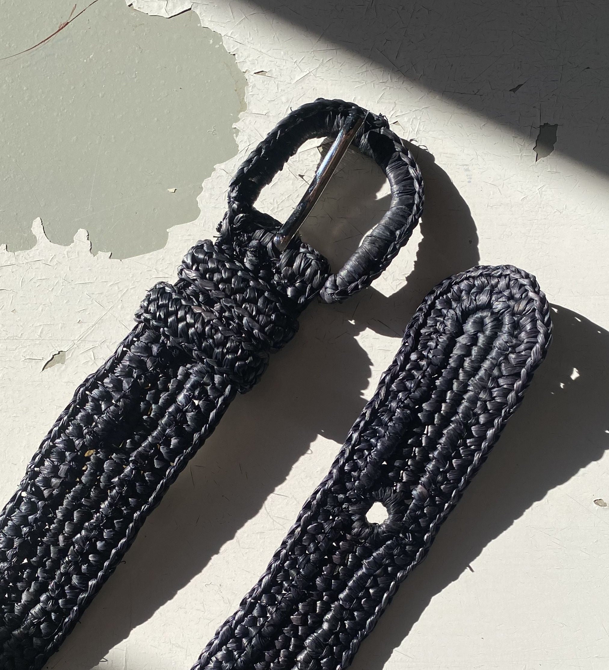 Ceinture à boucle en crochet de raphia fait main, KIBA noir