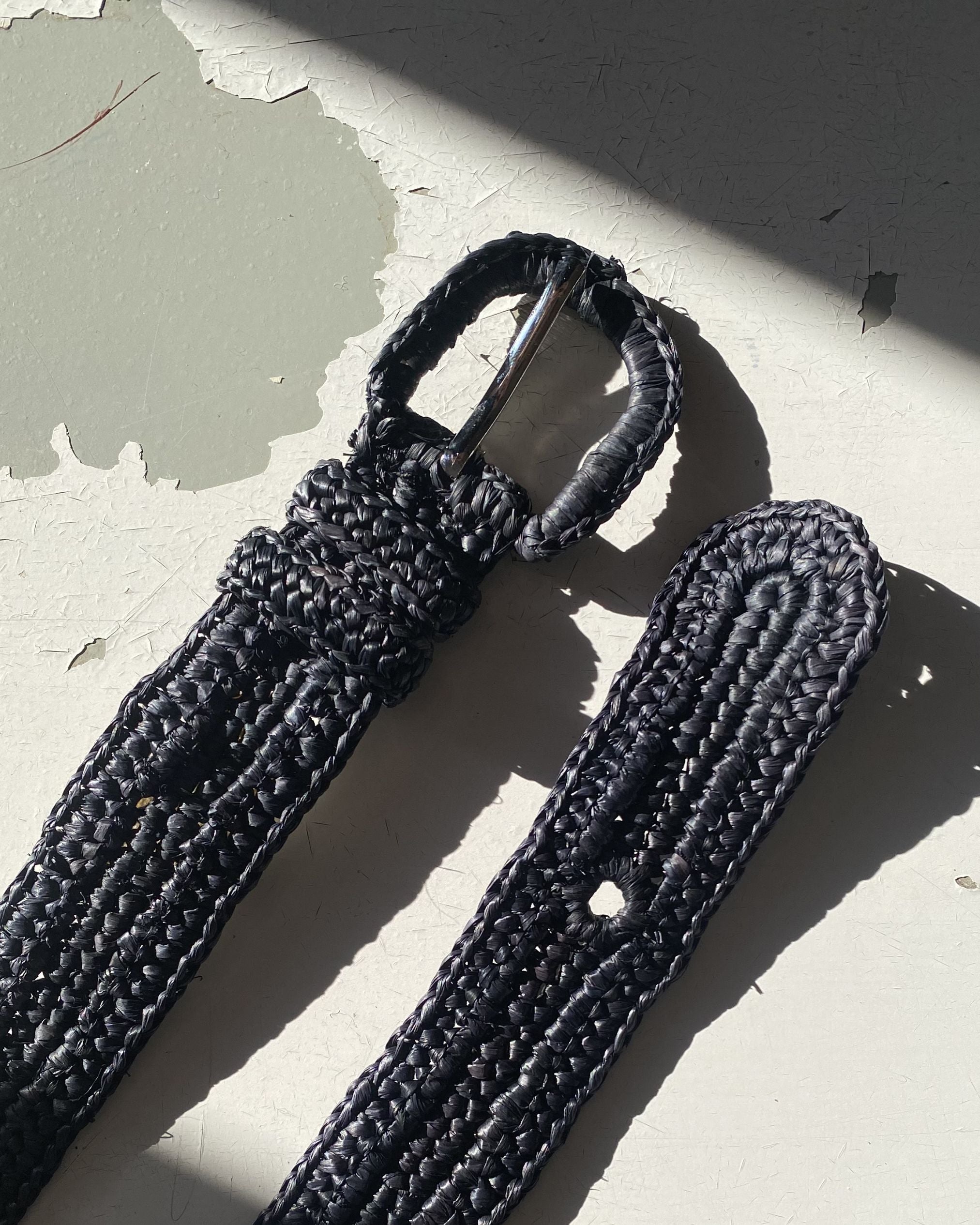 Ceinture à boucle en crochet de raphia fait main, KIBA noir