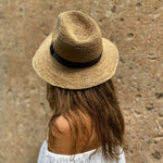 Chapeau type borsolino en raphia fait main - PANAMA thé