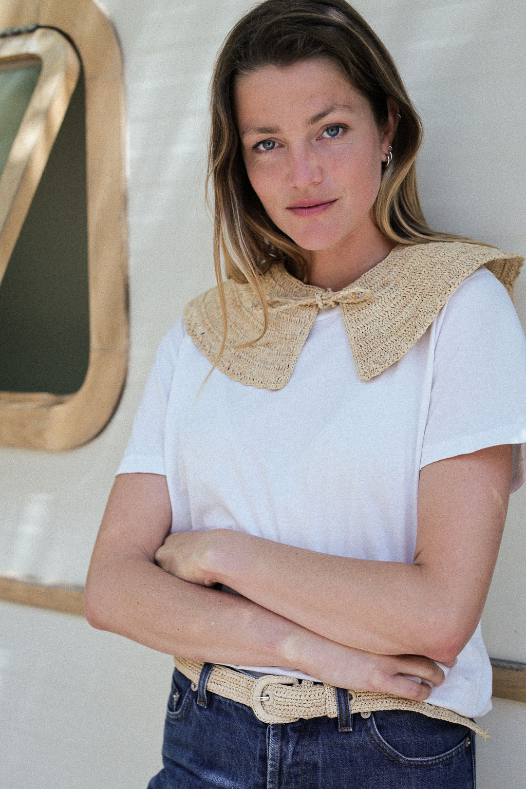 KINTANA naturel, col amovible en crochet de raphia pour habiller une silhouette