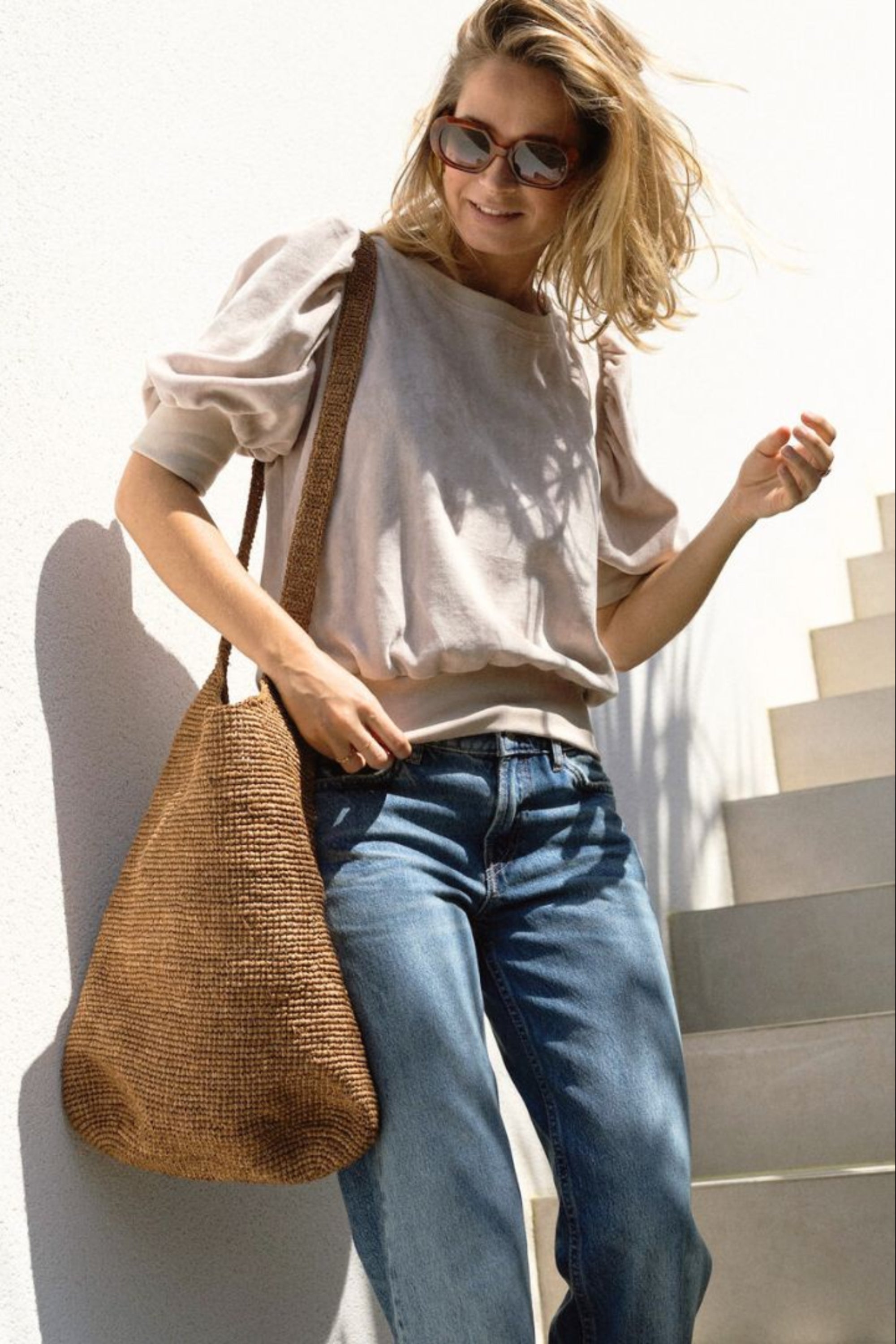 Grand sac à bandoulière en raphia thé fait main - KITAPO