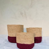 Petits paniers hauts en raphia faits-main - TRIO TANA bordeaux 