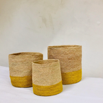 petits paniers de rangement en raphia faits-main - TRIO TANA jaune