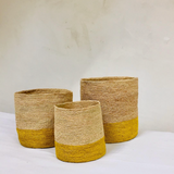 petits paniers de rangement en raphia faits-main - TRIO TANA jaune