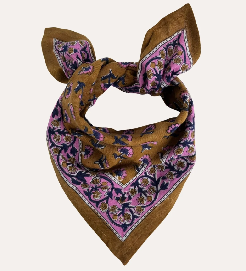 petit foulard en coton imprimé caramel 