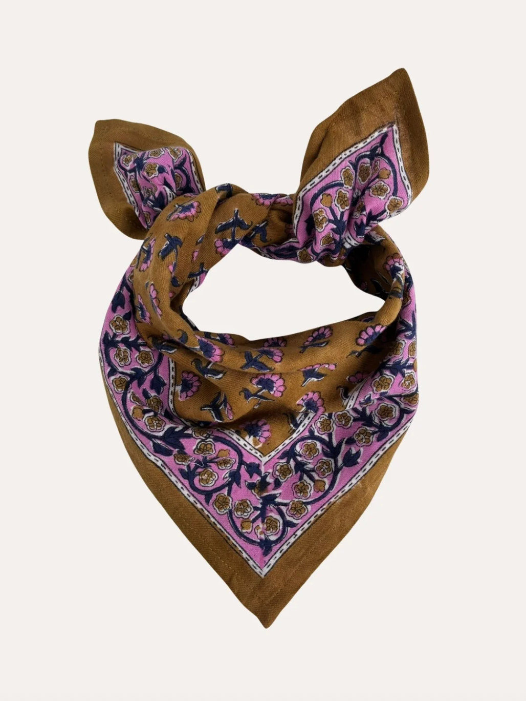 petit foulard en coton imprimé caramel 