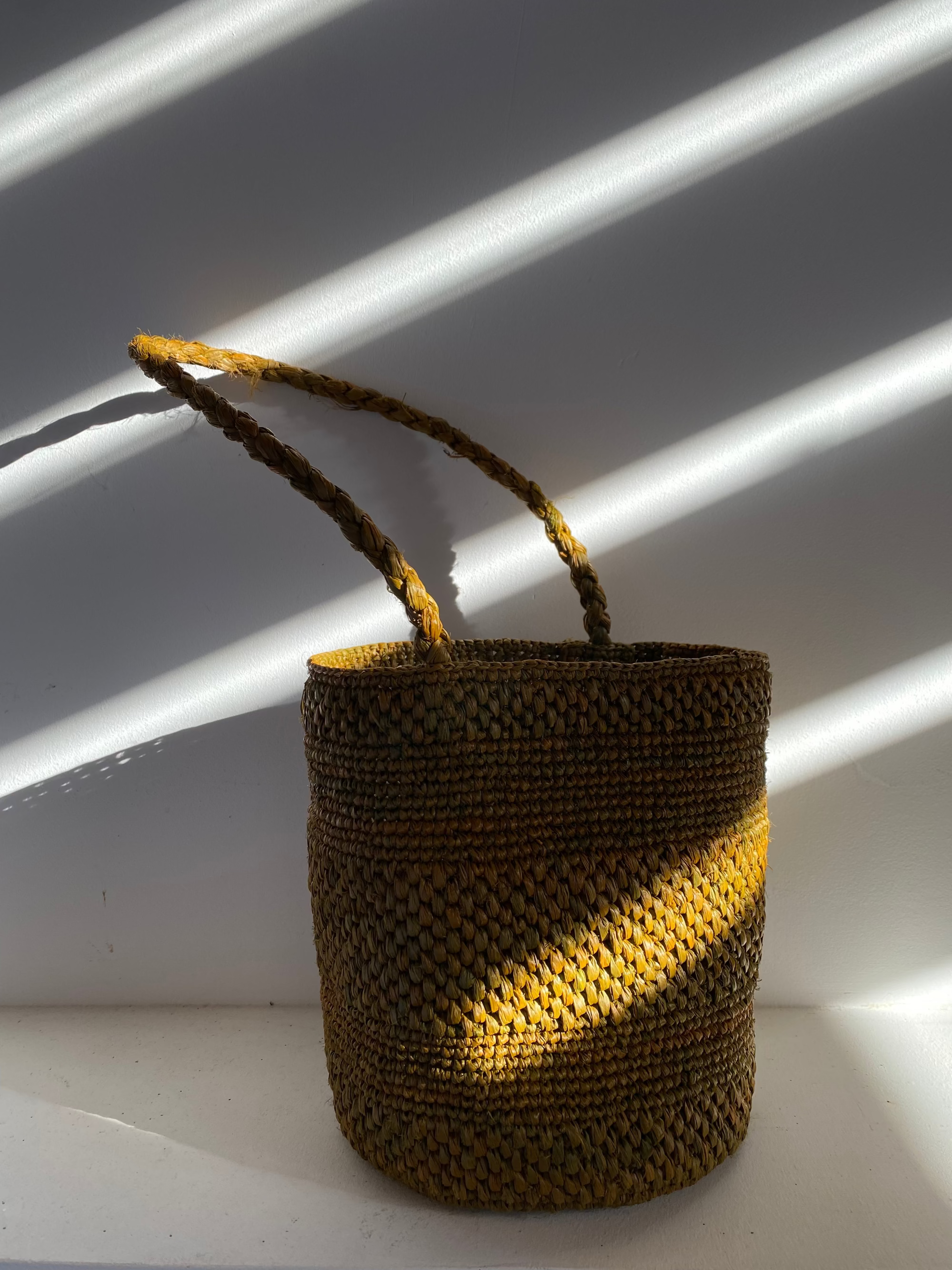 Petit panier en raphia, couleur vert marron, SINY automne 