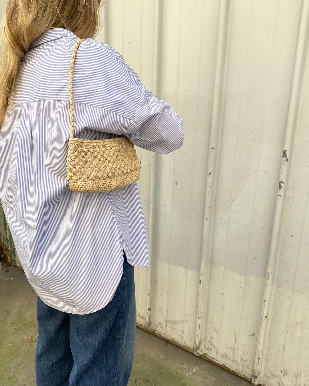 petit sac baguette en crochet de raphia fait main, BAO naturel