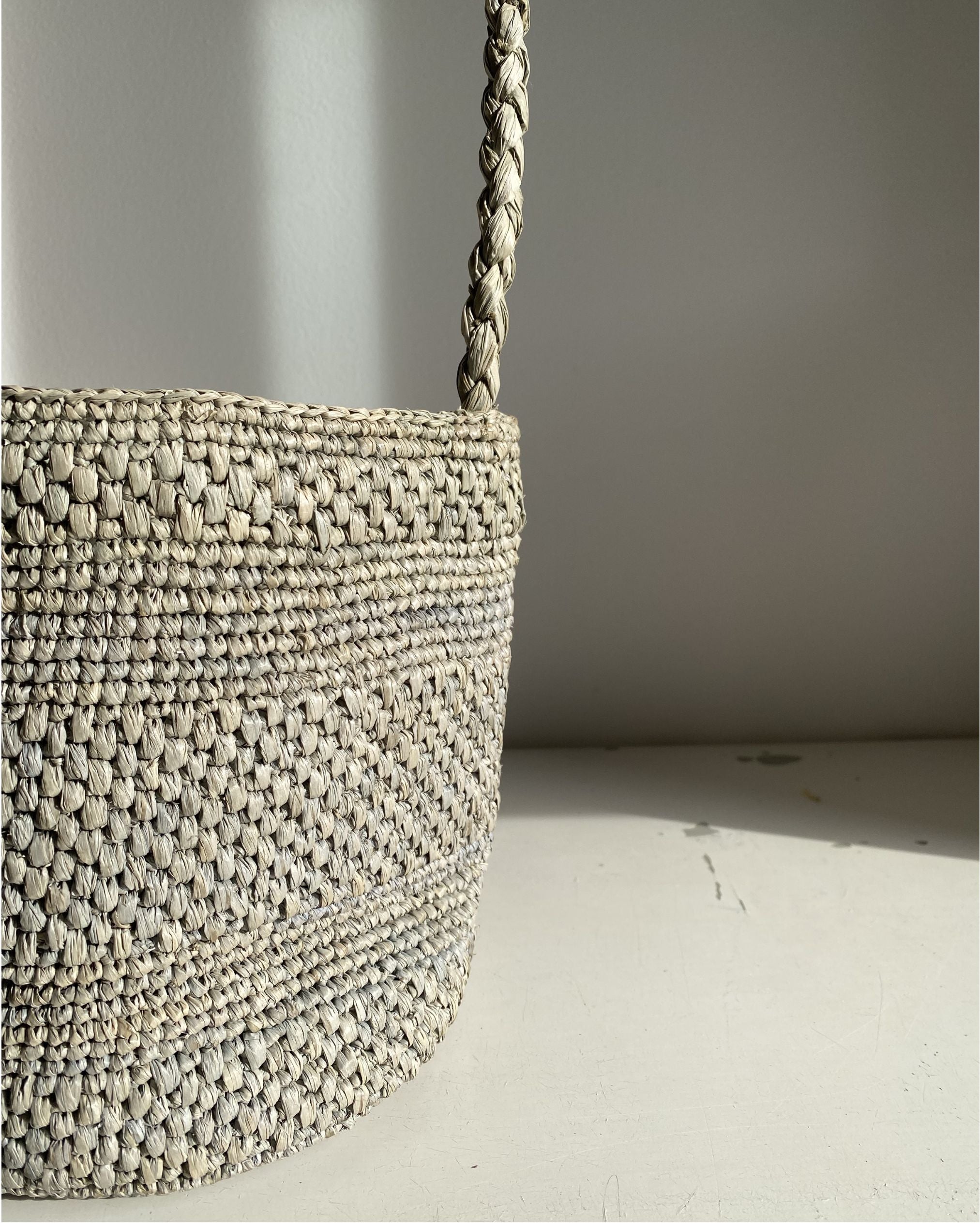 détails du crochet de raphia du sac seau écume, SINY