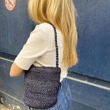 petit sac seau en raphia bleu marine fait main, SINY