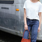 sac baguette sienne en raphia boules fait main 