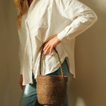 sac seau en raphia marron 