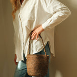 sac seau en raphia marron 