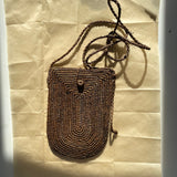 pochette à bandoulière ajustable pour téléphone en raphia marron