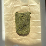 pochette à bandoulière ajustable pour téléphone en raphia vert pistache