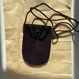 pochette à bandoulière ajustable pour téléphone en raphia chocolat