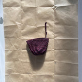 petit porte-monnaie zippé en crochet de raphia bordeaux 