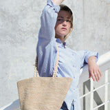 VANINA naturel, grand sac cabas en crochet de raphia naturel porté en ville 