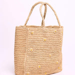 Sac à main en raphia fait main et brodé de fleurs - LÉONIE NATUREL