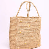 Sac à main en raphia fait main et brodé de fleurs - LÉONIE NATUREL