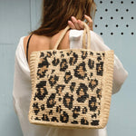 Sac à main en raphia naturel motif léopard fait main - LÉONA