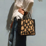 Sac à main en raphia à motif léopard noir fait main - LÉONA