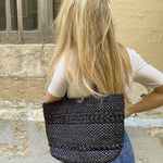 cabas noir en crochet de raphia fait main, MINI OLIKA