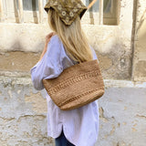 sac cabas en raphia porté en ville, MINI OLIKA thé