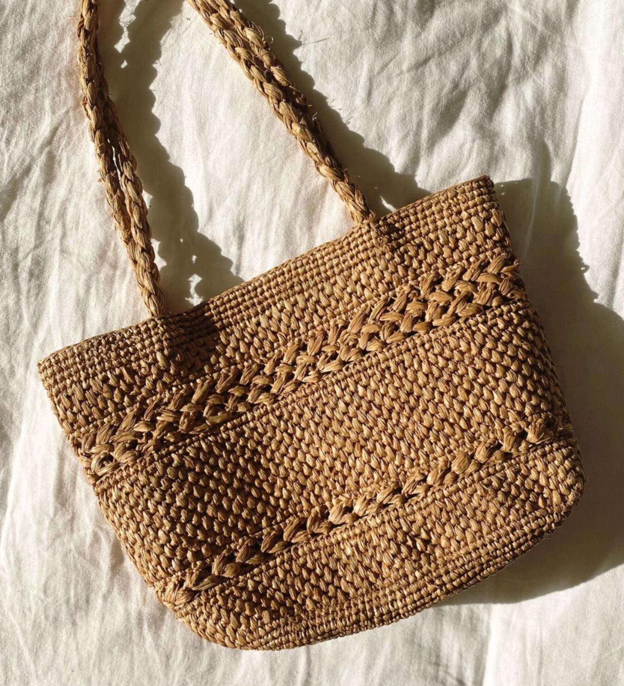 Sac cabas en crochet de raphia fait main - MINI OLIKA thé 