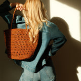 Sac cabas en raphia cannelle fait main -PALMA