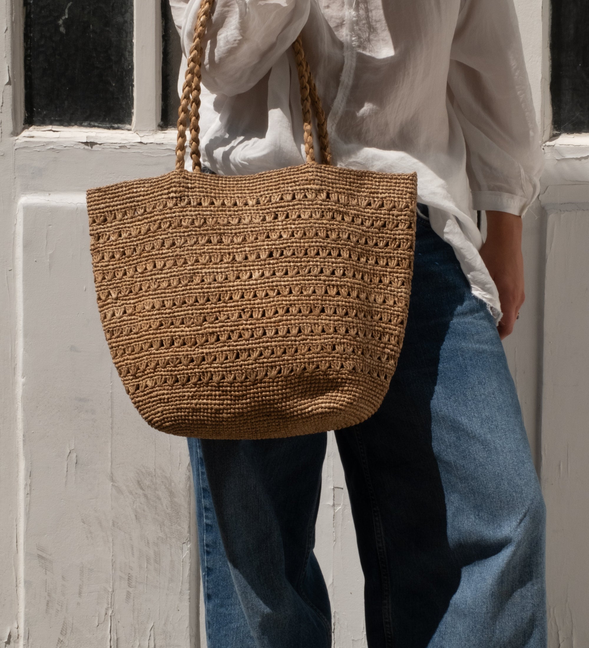 Sca cabas ajouré en raphia thé porté main - PALMA thé