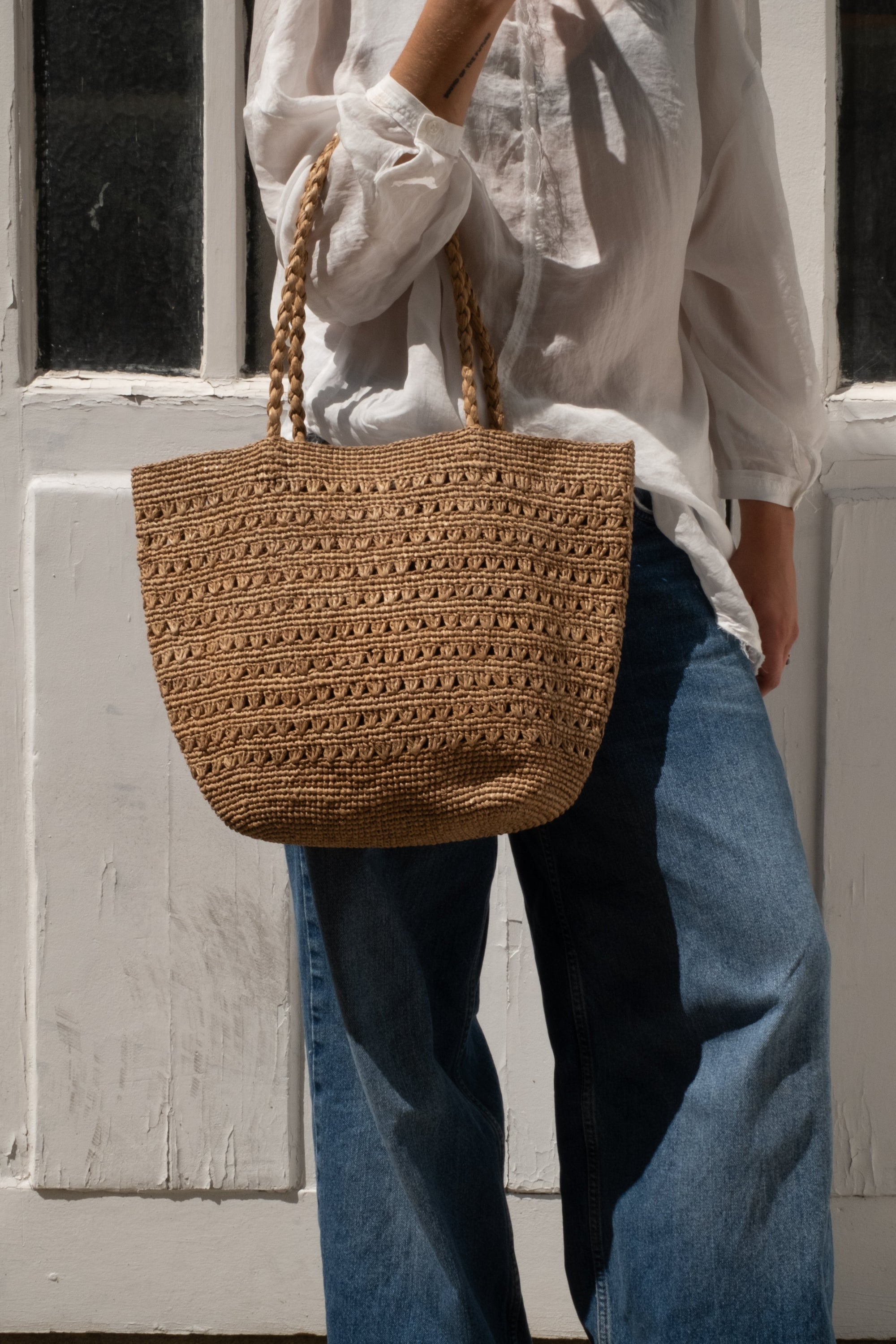 Sca cabas ajouré en raphia thé porté main - PALMA thé