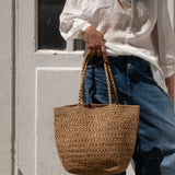 Sac cabas ajouré en raphia fait main - PALMA thé