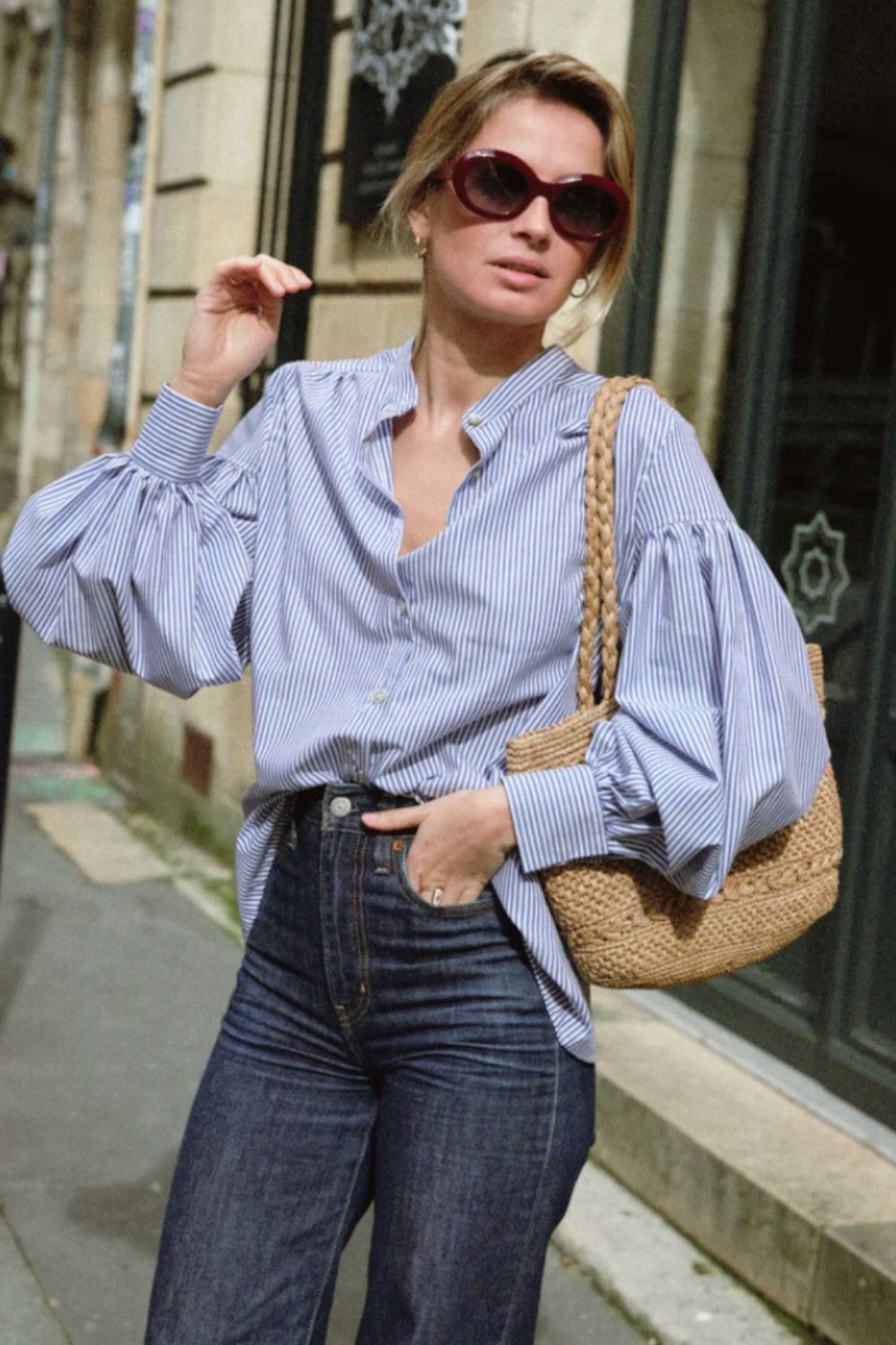 Sac cabas en raphia thé porté épaule - MINI OLIKA 